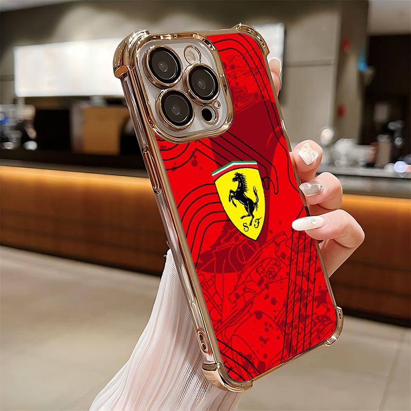 Popular car logo F-Ferraris Plating Phone Case For iPhone 17 16e 15 14 13 12 11 Pro Max X XR XSMax 7 8 Mini Air Plus Anti-Fall