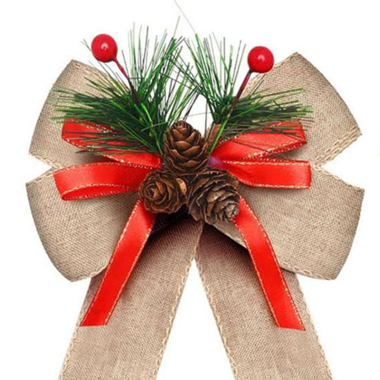 Рождественские банты с сосновыми шишками, сосновыми иголками, банты из ленты в клетку буффало, украшение для рождественской елки, венка, для упаковки подарков