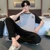 Pajamas Men's Tops and Pants Simple Loungewear Thin Cotton Male Plus Size Young Students Casual Striped Sleepwear Two Piece Set