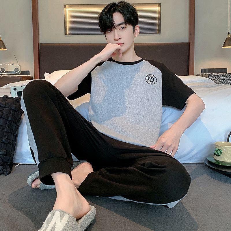 Pajamas Men's Tops and Pants Simple Loungewear Thin Cotton Male Plus Size Young Students Casual Striped Sleepwear Two Piece Set