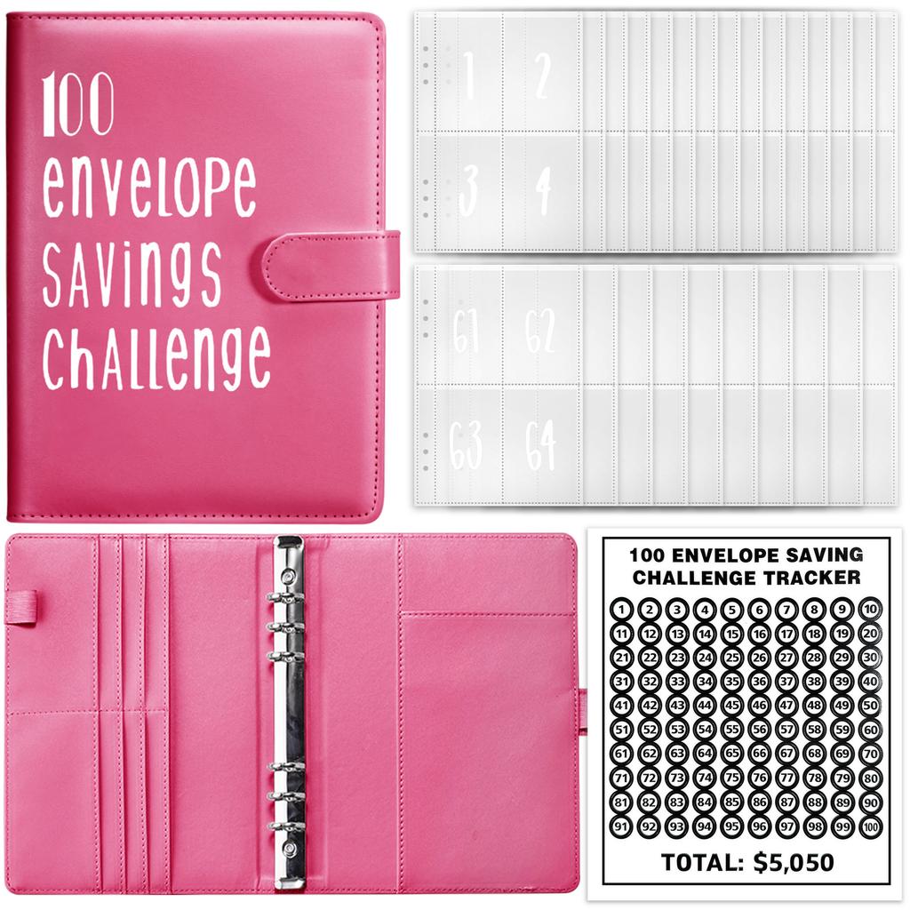 100 EnvelopeChallenge Loose-leaf Book Binder PU Cover Notebook Money Planner Book Keeping Book