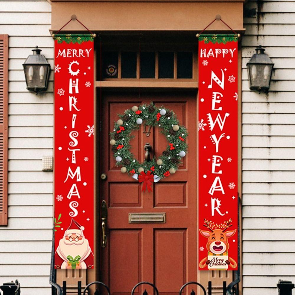 1pair Cloth Santa Claus Christmas Door Banner Cute Snowman Christmas Porch Sign Decorative Christmas Hanging Banner