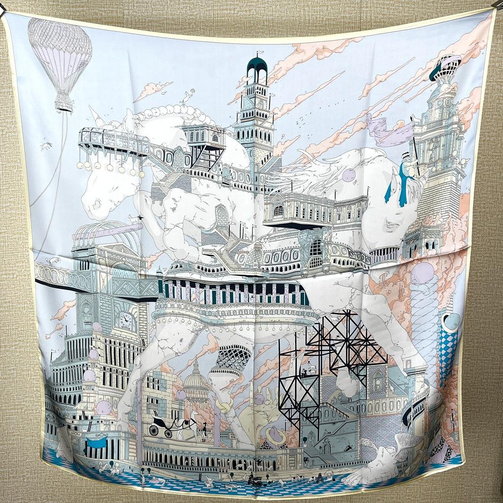 Horse Country 90Cm Silk Satin Silk Scarf Painting Framed Shawl Spring And Summer Scarf Sun Protection Mulberry Silk Square Scarf