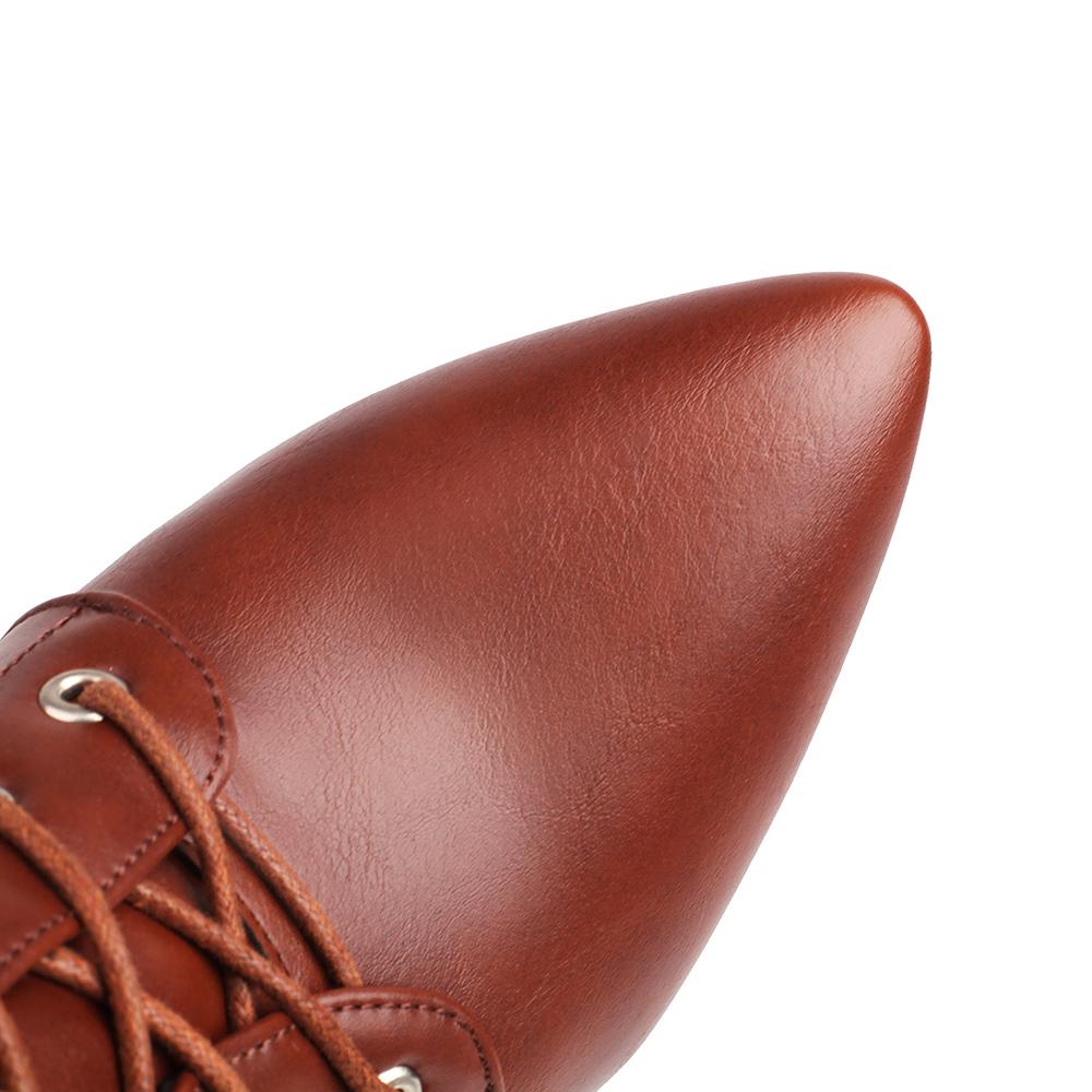 Весенние Коричневые Абрикосовые Женские Ботильоны с Острым Носком на Шнуровке на Высоком Каблуке Маленький Большой Размер 33 47