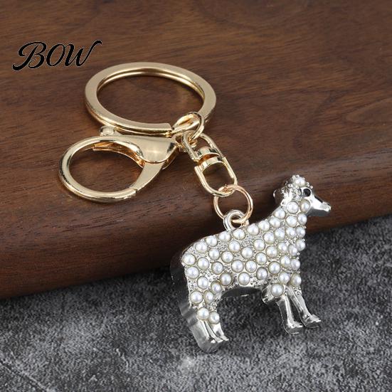 Alloy Keychains Faux Pearl Sheep Keychain, Zinc Lamb Car Key Ring Mini Holder, Handbags Backpacks Charm Decorative Accessory for Women Girls