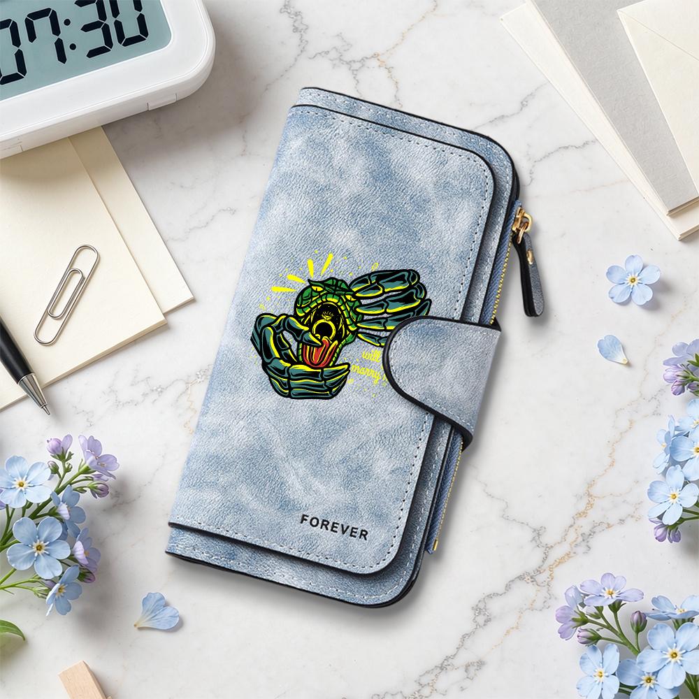 Gothic Skeleton Pattern Long Wallet Fashion Card Holder Casual Zipper Purse