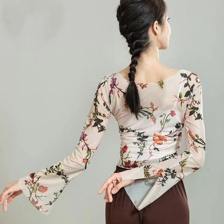 Классические танцевальные топы, современная танцевальная тренировочная одежда, облегающие танцевальные костюмы с принтом для женщин