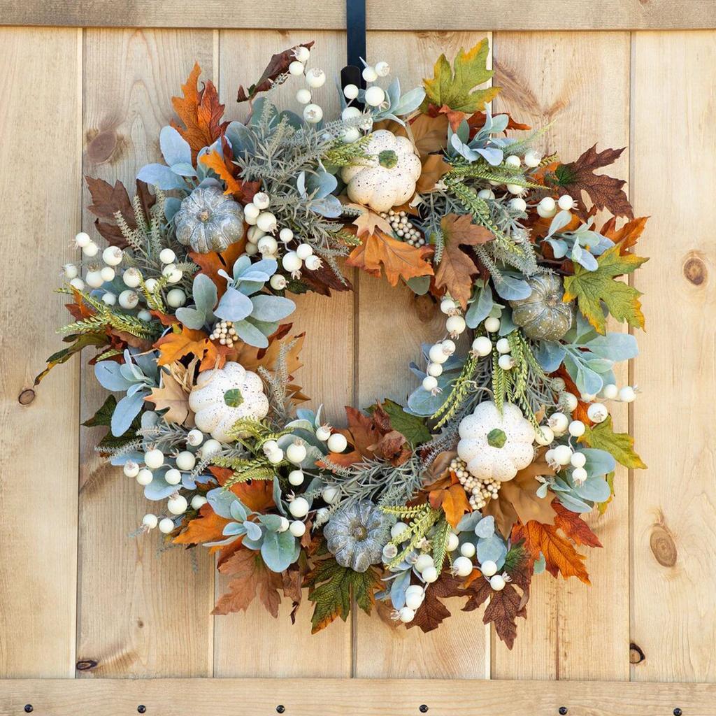 Halloween Thanksgiving Christmas Wall Decor Wreath Frosty Leaf Pumpkin Autumn Wreath Hanging Door Decoration