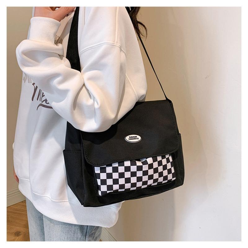 Большая вместительная сумка-мессенджер для поездок на работу, корейская клетчатая сумка, сумка через плечо для студенток, холщовая сумка для студентов