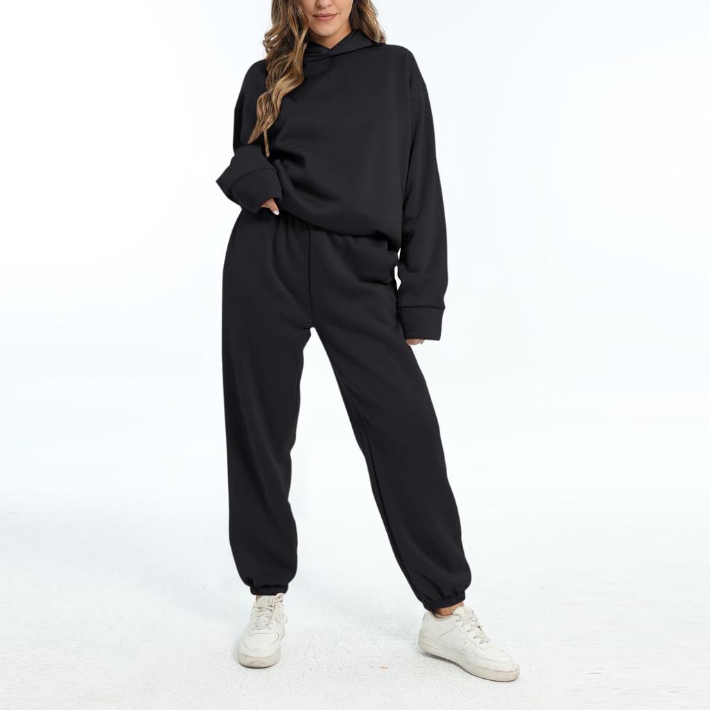 Женские комплекты из двух предметов, толстовки с длинными рукавами, пуловер, толстовка, спортивные штаны, повседневный спортивный костюм для тренировок