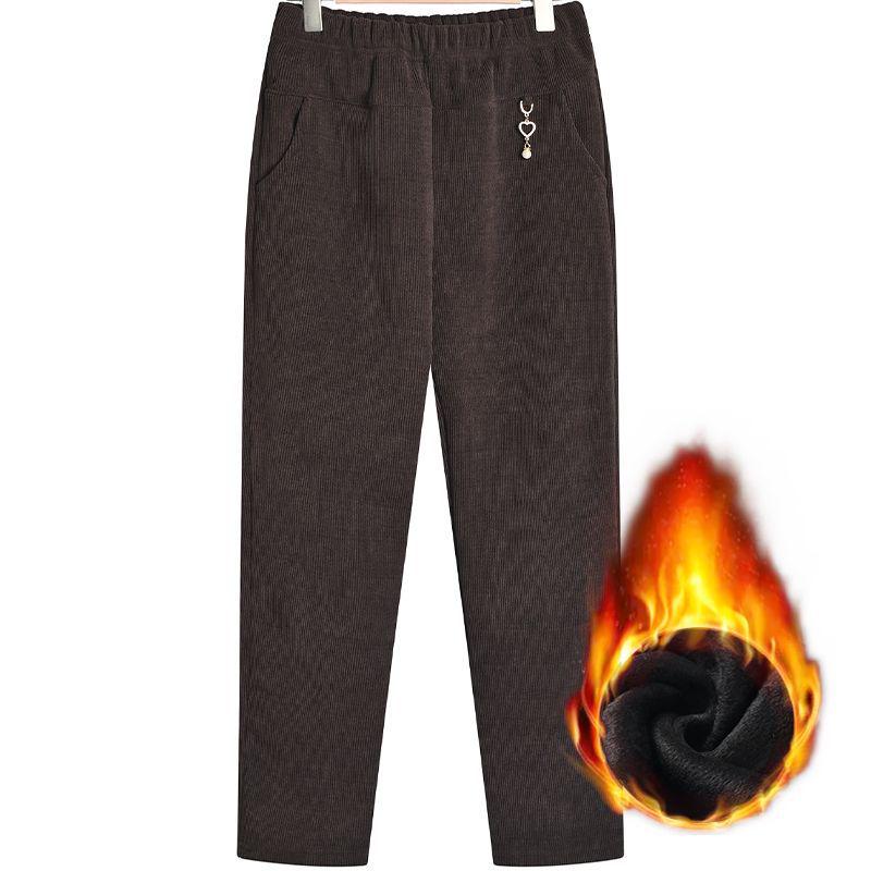 Бабушкины вельветовые брюки больших размеров на флисовой подкладке для весны, осени и зимы