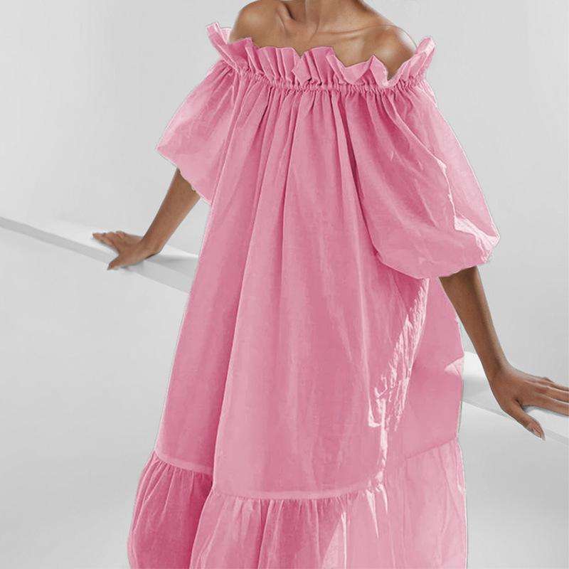 2025 новая женская одежда мода темперамент односложный воротник грибок край платье с рукавами-пузырями
