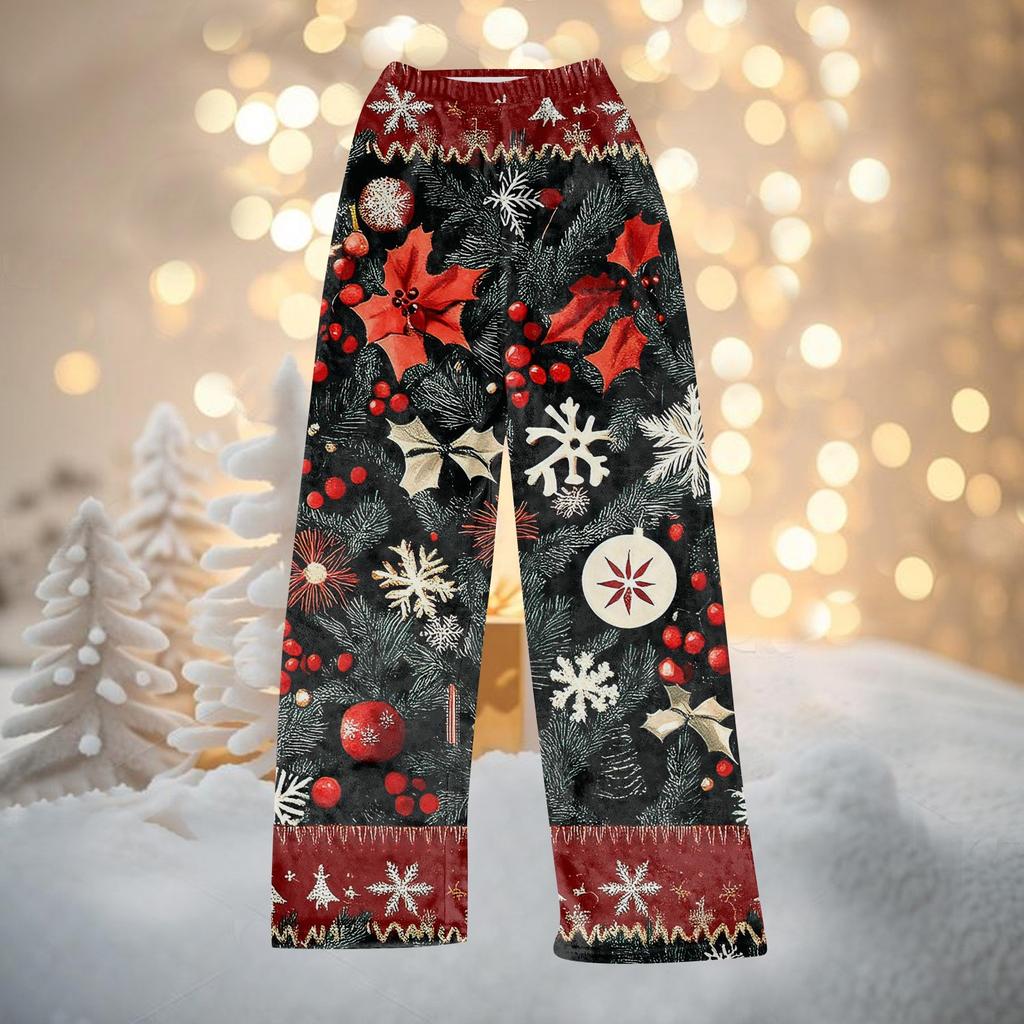 Women Winter Pants Full Length Long Trousers Christmas Printed Pants