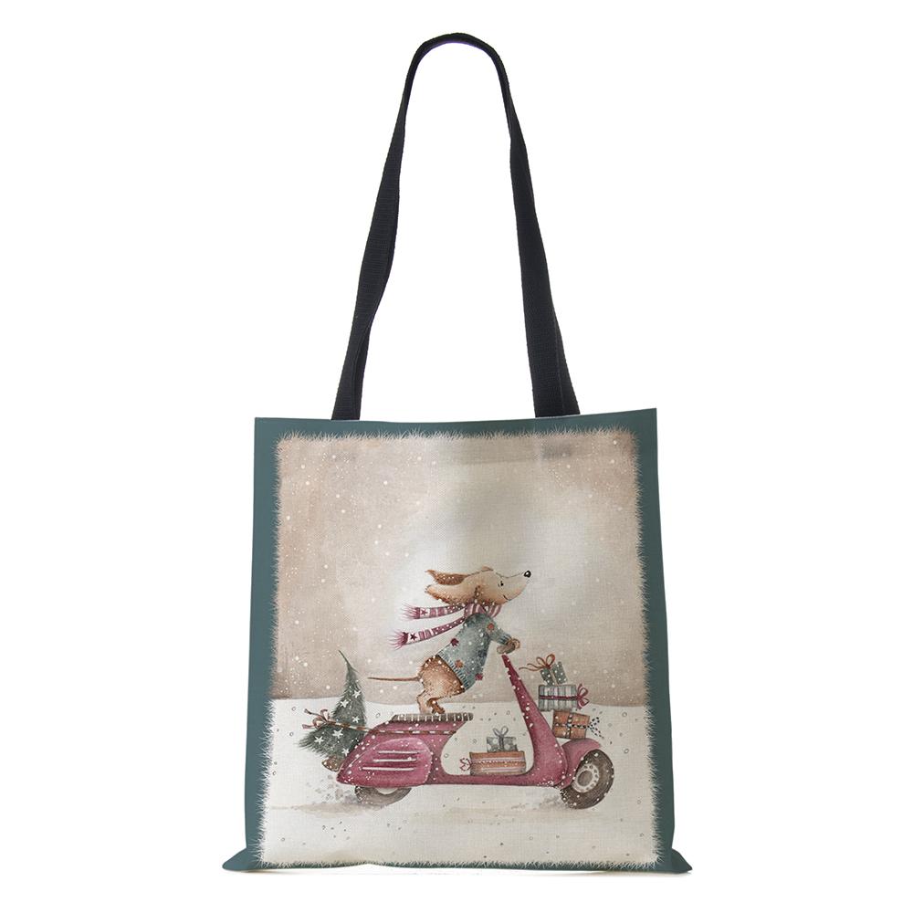 Холщовая сумка-шоппер Харадзюку Мультяшный Рождественский Лосьженская Сумка через плечо Корейская Многоразовая Большой вместимости Складная Сумка-тоут Сумки KTY
