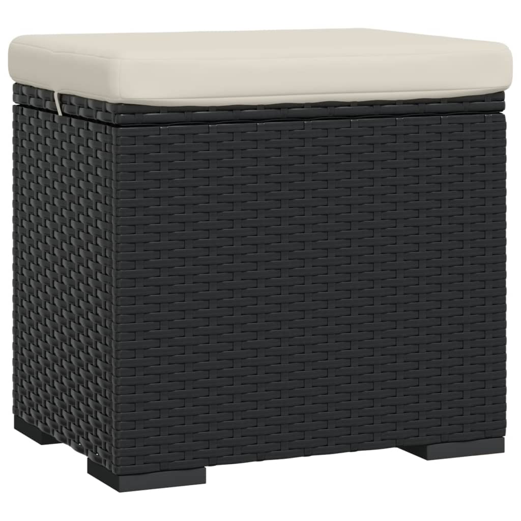 Black Footstool with Cushion 40 x 30 x 40 cm Poly Rattan