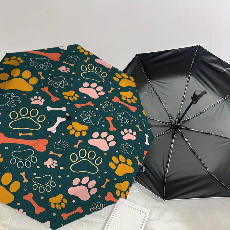 1PC Paw Prints Bone Automatic Open/Close Umbrella with Windproof, 8-Rib Sturdy Canopy, Durable Ribs, Fashionable Design,1257a