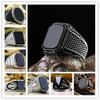 Wei Ya Men's Retro Black Square Agate Pattern Ring - Trendy and Unique Design