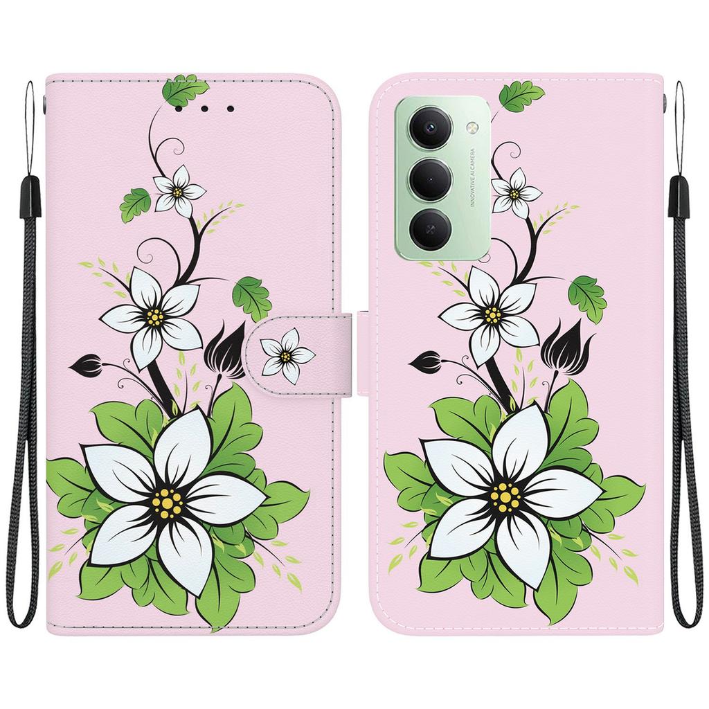 Для Xiaomi Redmi 15 4G (США) (171 мм) Кожаный чехол-книжка с ремешком и принтом