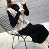 Two-piece Suits Autumn Spring Waist Knitted Suits Dress Women's Stitching Long-sleeved Long Dress Sweet A-line Dress