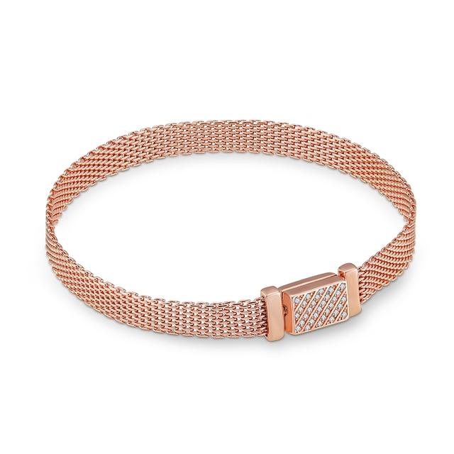 Reflection Bracelet Rose Gold Color 925 Starling Silver Steel Mesh Flat Bracelet Fit Temperament Charms Bead Fashion Women