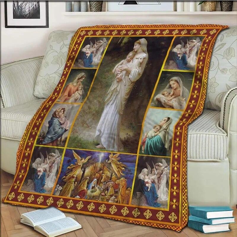 Одеяло с Девой Марией и Иисусом для офиса, дома, пешего туризма, пикника, толстое одеяло, модное покрывало, фланелевое одеяло, пледы