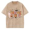 SPOOKY VIBES Monogram Print Halloween Women's T-Shirt Summer Unisex Wash Cotton Short Sleeve Loose Top American Vintage