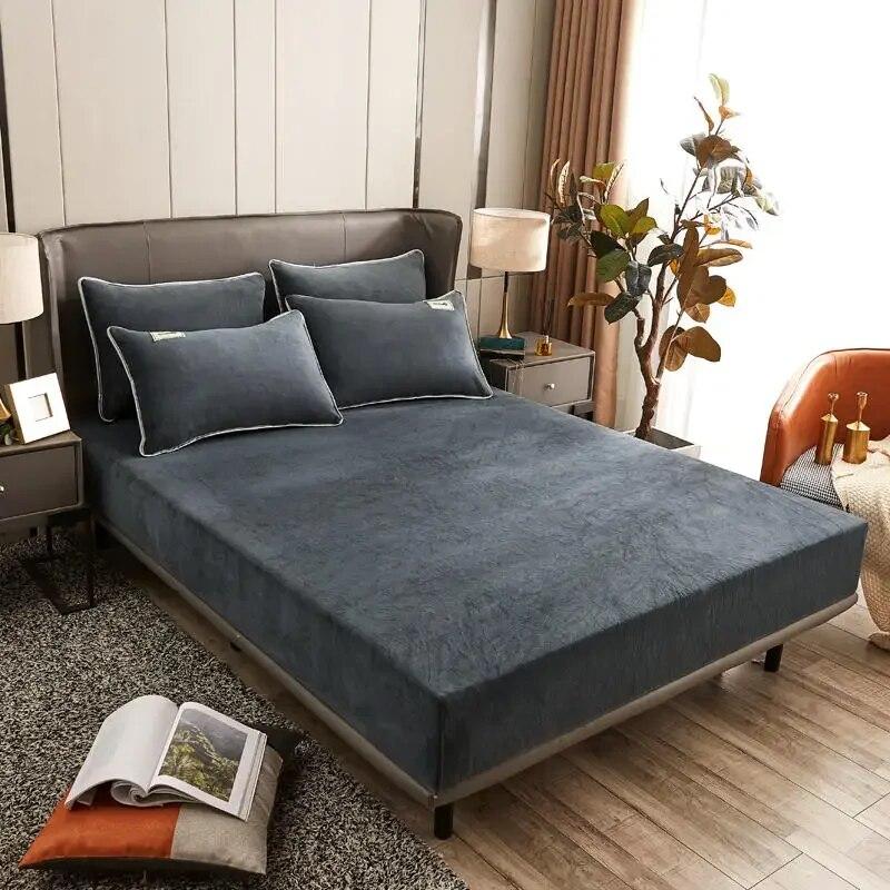 Плюшевая простыня с резинкой для зимы, мягкие теплые двойные наматрасники, размер королевы 90, 150, 180, постельное белье, покрывало на кровать