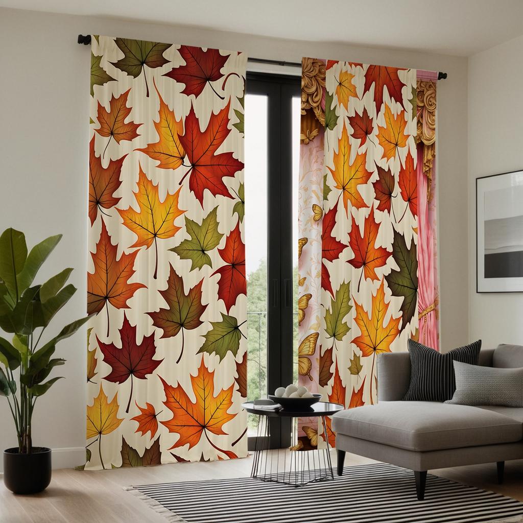 2 шт. HD Осенние кленовые листья декоративная занавеска Желтая завязка цифровая печать занавеска украшение для дома стиль украшение liv