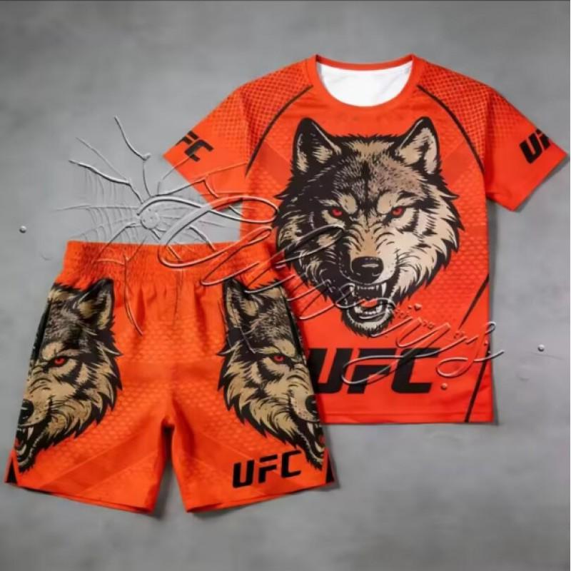 Mens Quick-Dry MMA Training Set Short Sleeve T-Shirt Shorts Wrestling Fitness Outdoor Sports