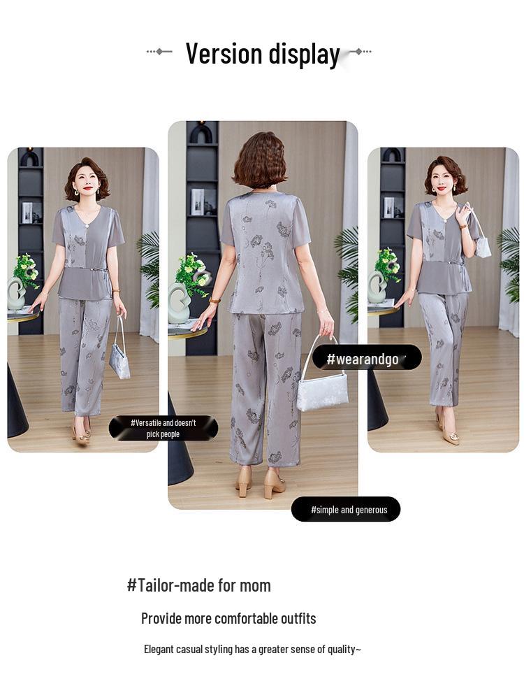 Стильный шифоновый летний костюм-двойка для мамы – с коротким рукавом, больших размеров, для женщин среднего и пожилого возраста.