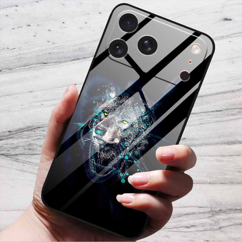 Милый Чехол Для iPhone 17 Pro Plus Capa 17 Pro Max Бампер Роскошный Закаленное Стекло Жесткая Задняя Крышка iPhone17 Air Funda Животные Узоры