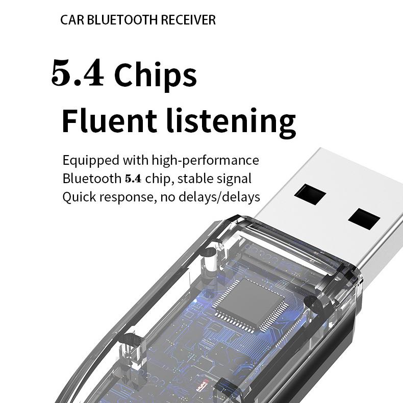 USB Bluetooth 5.4 автомобильный приемник адаптер с микрофонами и шумоподавлением, USB AUX Bluetooth приемник автомобильный комплект стерео аудио