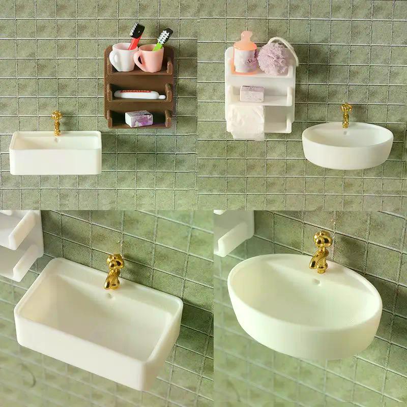 1/12 Scale Dollhouse Bathroom Wash Basin Wall Shelf Model Miniature Furniture Micro Scene Decor Pretend Play Toy