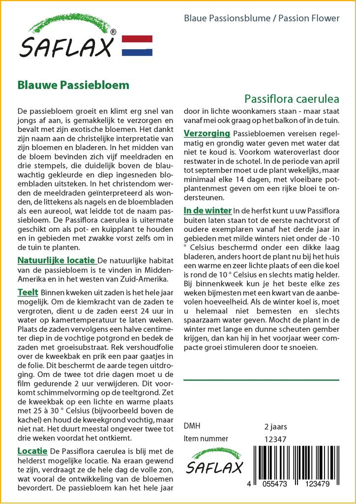 SAFLAX Цветок страсти - 25 семян - С горшечным субстратом для лучшего выращивания - Passiflora caerulea