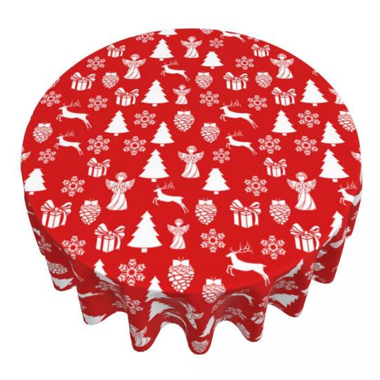 Christmas Red Tablecloth with Holiday Prints 150cm Round Polyester Tablecloth Stain-Resistant & Fade-Proof Dinner Cloth for Indoor Outdoor Use
