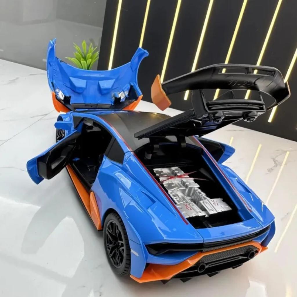 Сплав 1/24 Модель спортивного автомобиля Lambo Huracan STO Литые игрушки Транспортные средства Звук и свет Миниатюрный автомобиль Коллекционный Домашнее украшение