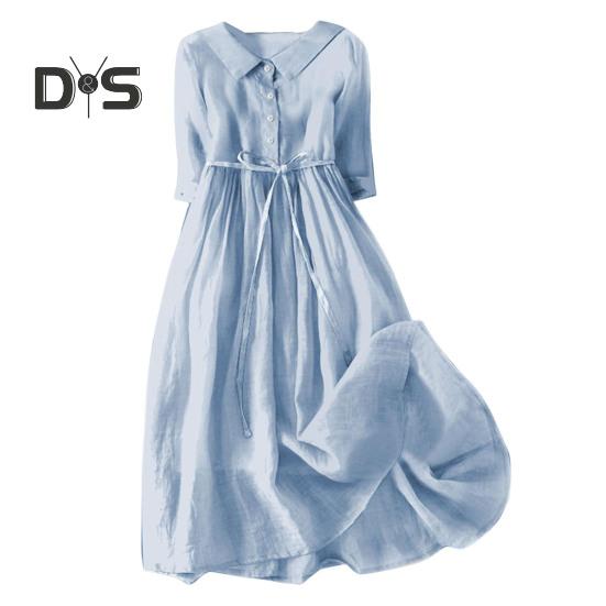 Женское весеннее платье с цветочным принтом, со средним рукавом, с отворотом, V-образным вырезом, на шнуровке, с высокой талией, трапециевидной формы, полуоднобортное богемное плиссированное платье миди