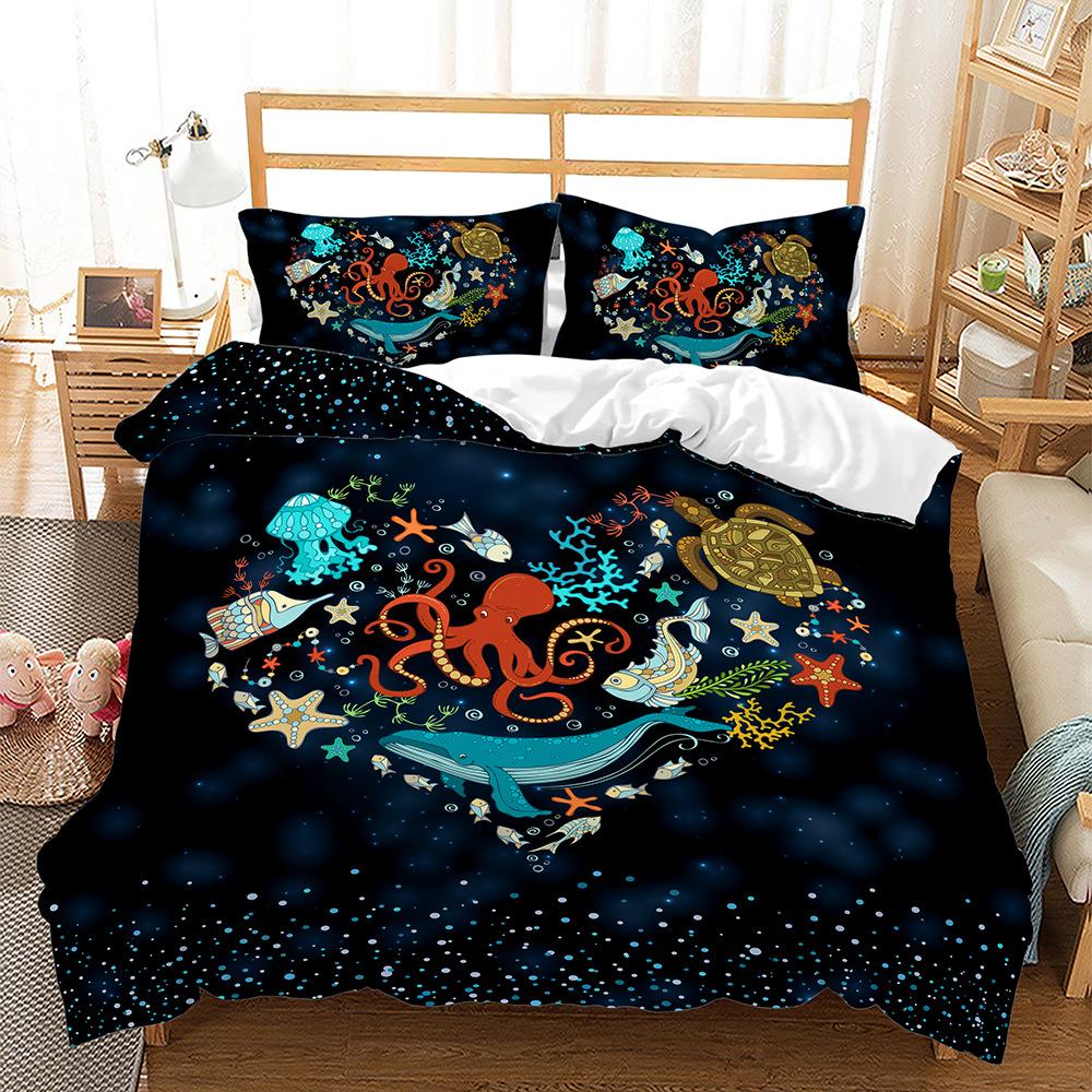 Octopus Pattern Bedding Set HD Digital Printing Marine Animal Duvet Cover 2/3 Pieces EU135 * 200 Child Room Soft Machine Washable Home Decoration