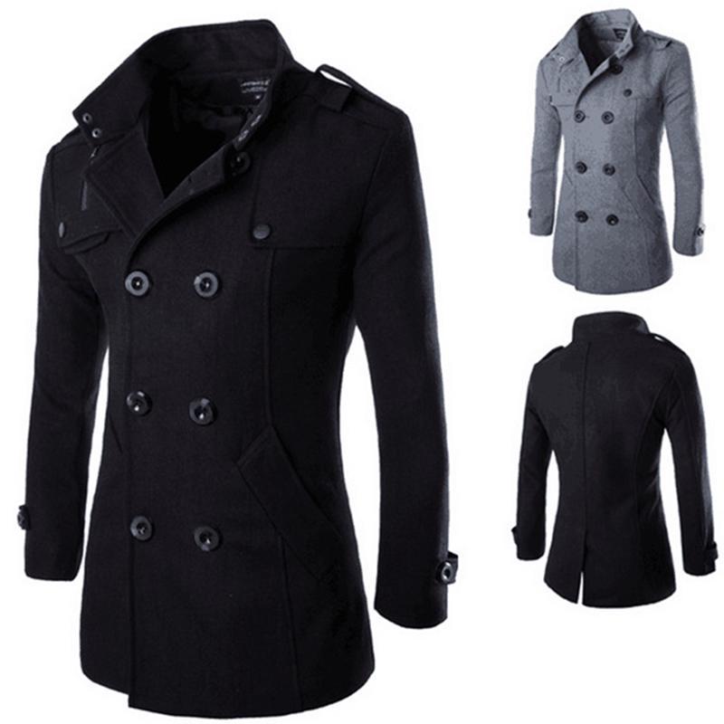 Мужское осенне-зимнее двухрядное шерстяное пальто с воротником на пуговицах, свитер, топы, блузка, Тренч средней длины