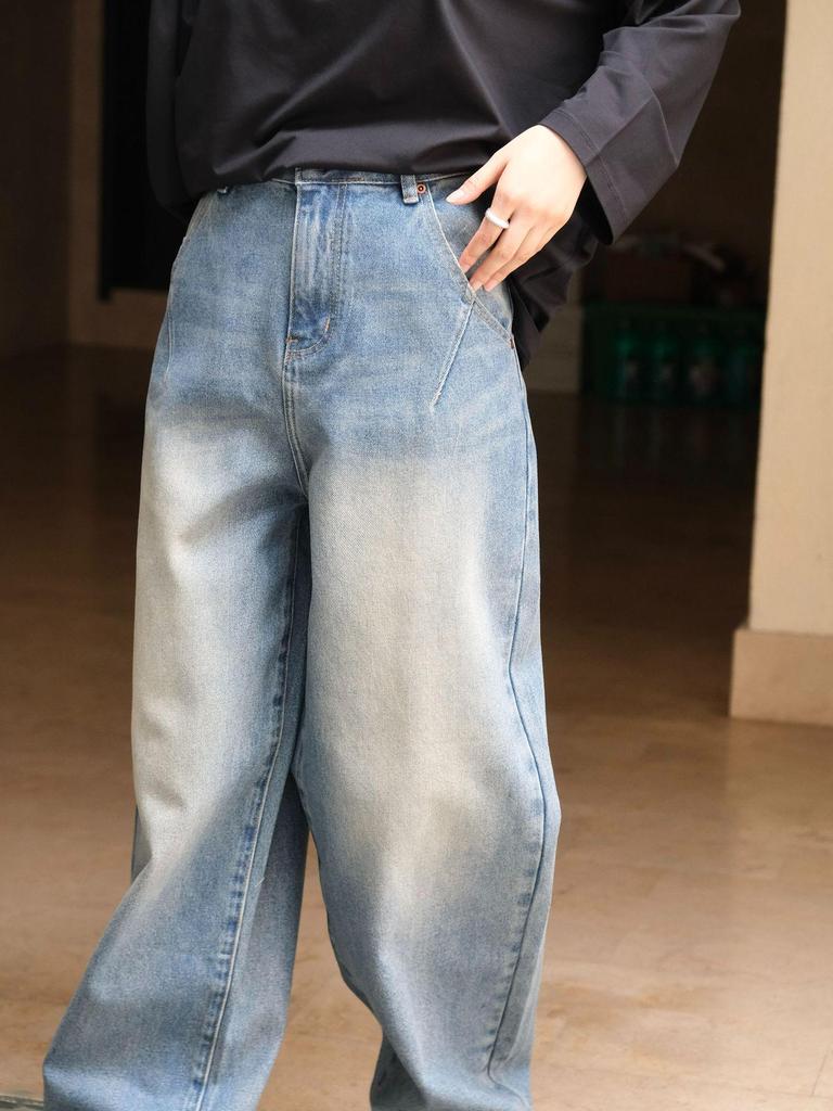 Джинсы-палаццо Louvre Retro с восковым покрытием для женщин - Модная корейская мода Осень/Зима