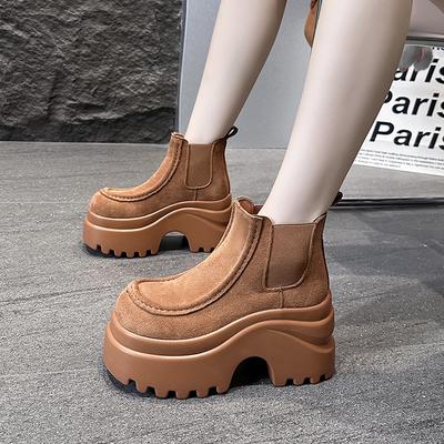 Модные женские ботильоны 9 см из микрофибры, ботинки на высокой платформе, осенне-зимние ботильоны на толстой подошве, короткие панк-ботинки-сникерсы