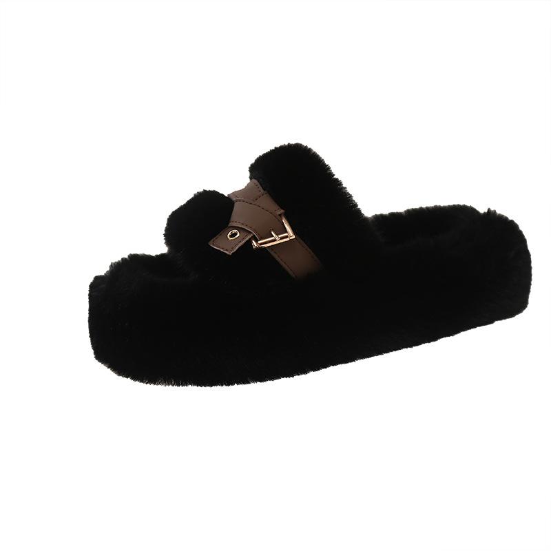 Модернизированная версия женских тапочек Мао Мао, осенне-зимняя новинка, интернет-знаменитость, мягкая подошва, пряжка на ремне, одно слово, тапочки Мао, домашние тапочки