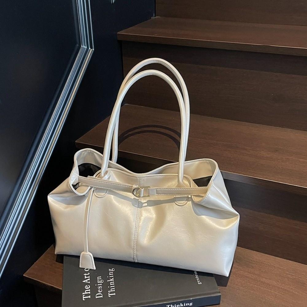New Oil PU Leather Handbag Multifunctional Casual Tote Bag Large Capacity Underarm Bag Women