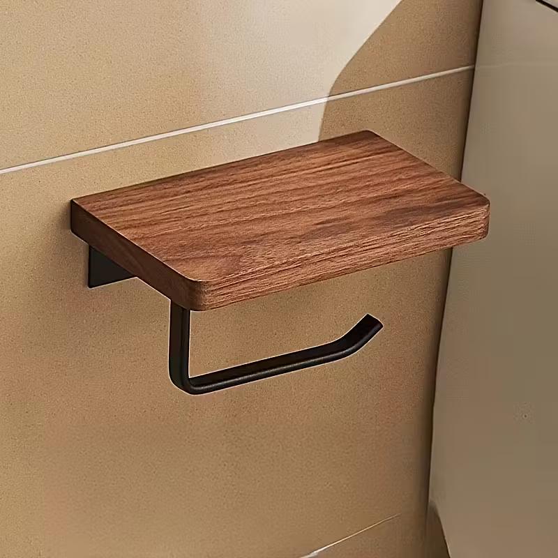 1PC Walnut Wood Wall-Mounted Sanitary Paper Towel Rack Multi-Functional Mobile Phone Scented Paper Towel Storage Wooden Toilet P