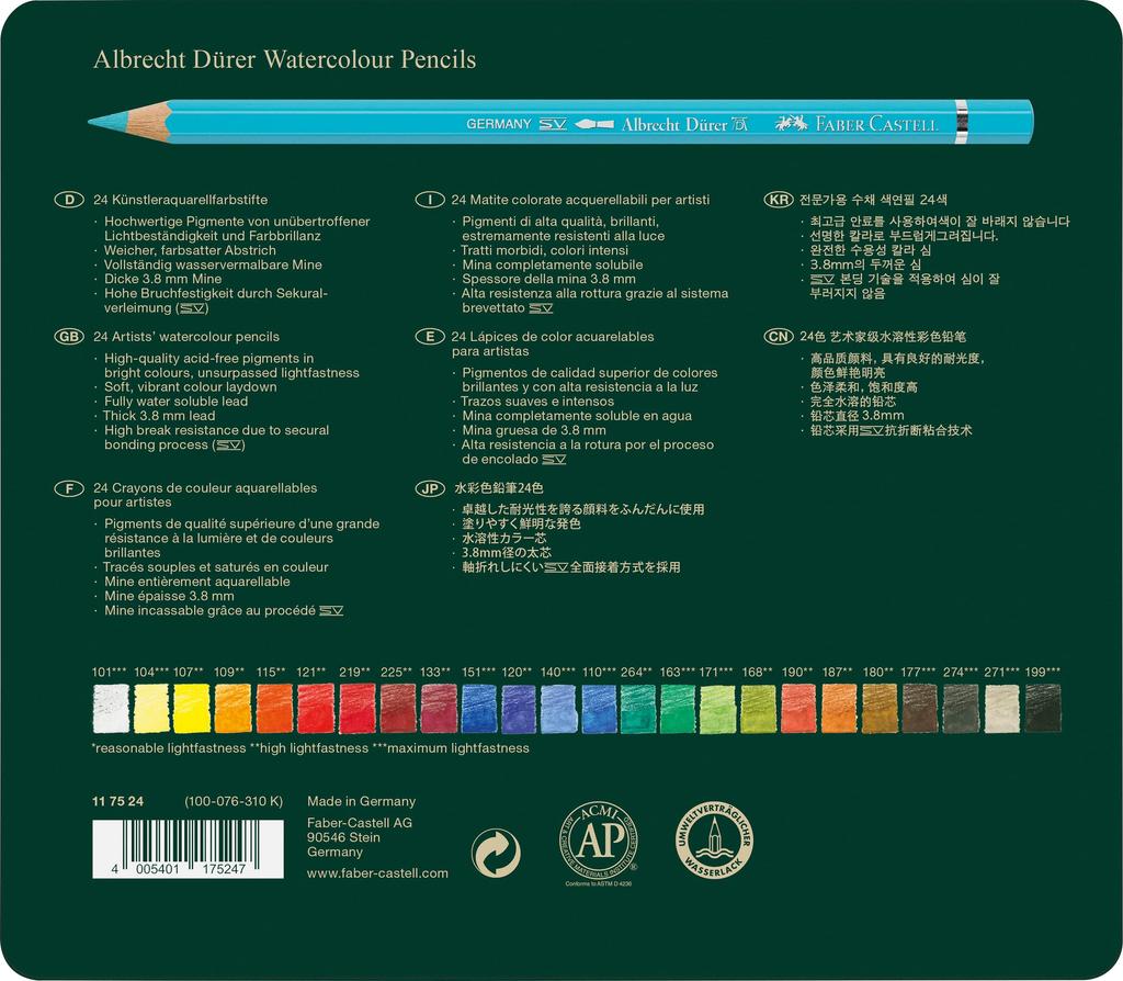 Albrecht Dura Watercolor 24 117524 Japanese Faber-Castell Pencils, Colors, Tin, [Official Product]