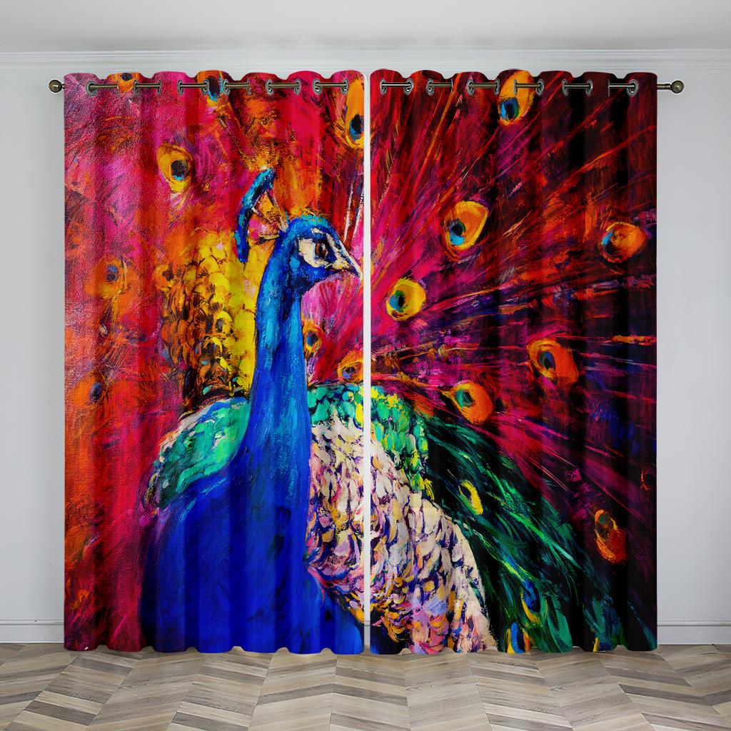 Красивые солнцезащитные шторы с 3D принтом в виде павлина с металлическими люверсами для кухни, гостиной, спальни, офиса 2 шт.