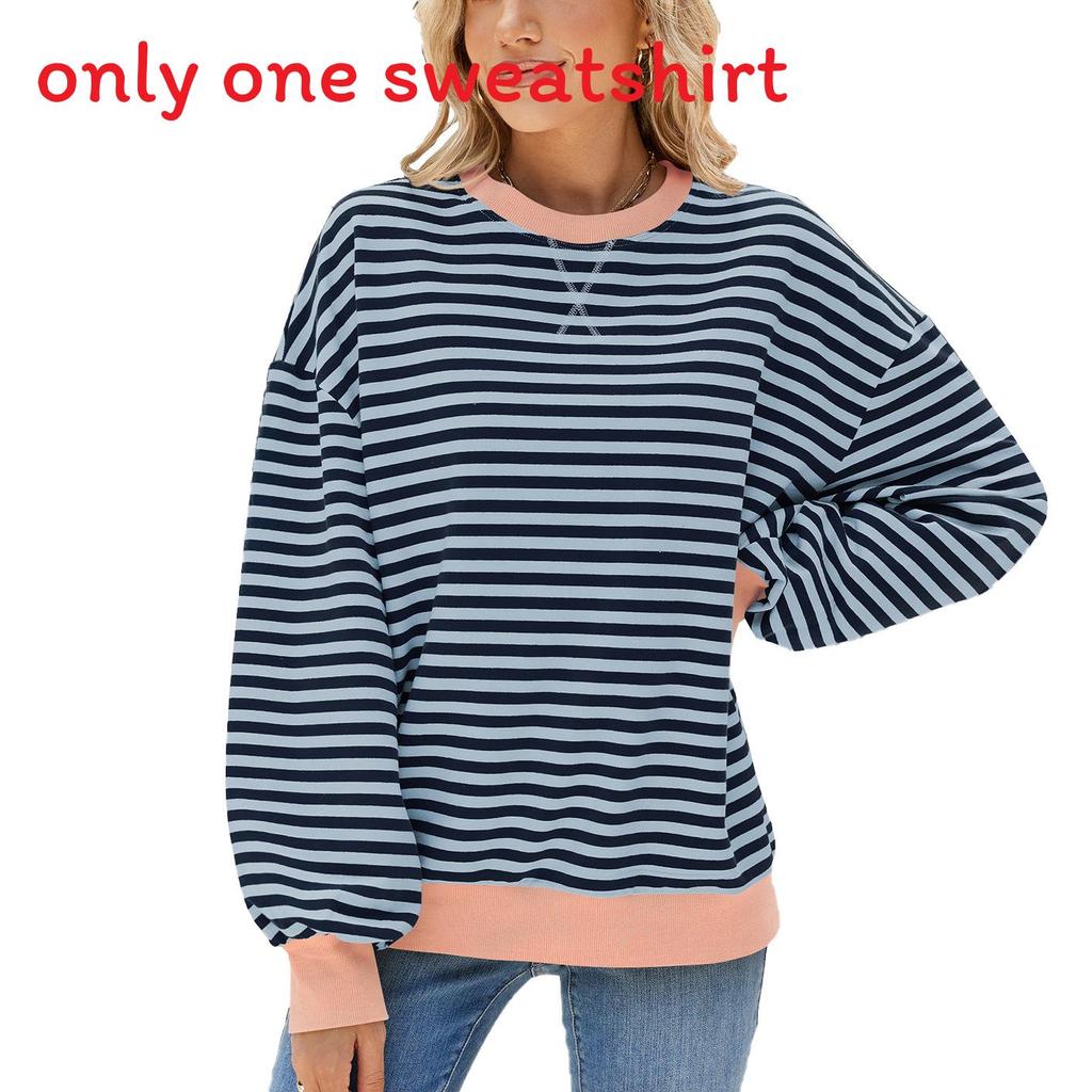 Striped Pattern Long Sleeve Sweatshirt With Colorblock Design For Women Fall