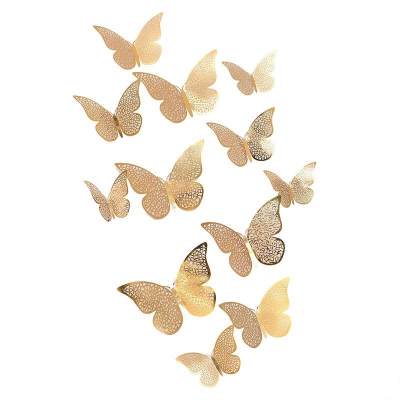 Topper Gold 3D Baking Dessert Decor For Wedding Party Happy Birthday Cake 12Pcs Artificial Butterfly Butterflies Cupcake Toppers