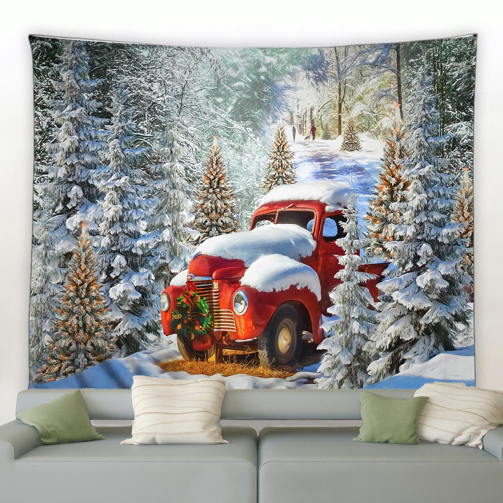 Home Decor Art Wall Hanging Dorm Bedroom Living Room Christmas Tapestry Santa Christmas Tree Ball Gift Fireplace Decoration