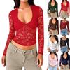 Sexy Slim Fit Hollow Long Sleeve Lace Top
